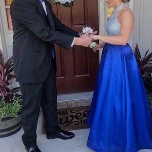 royal blue 2 piece prom dress